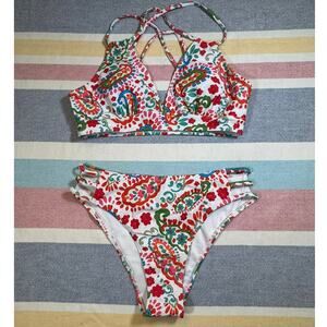 NWOT Paisley Print Crisscross Bikini Set Boho Style Size Small